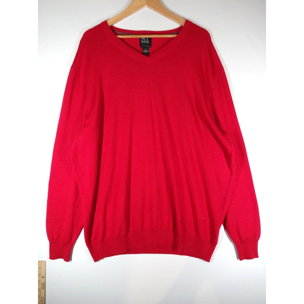 Jos. A. Bank Sweater Mens 2XL Red Merino Wool V-Neck Traveler Classic Preppy NWT